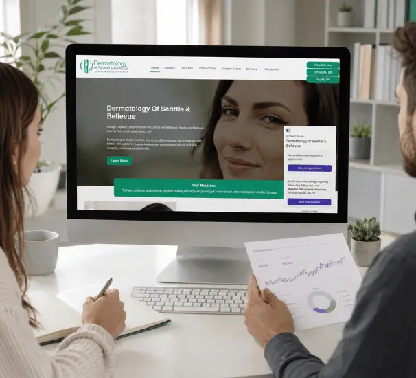 Dermatology Of Seattle & Bellevue website displayed on desktop monitor