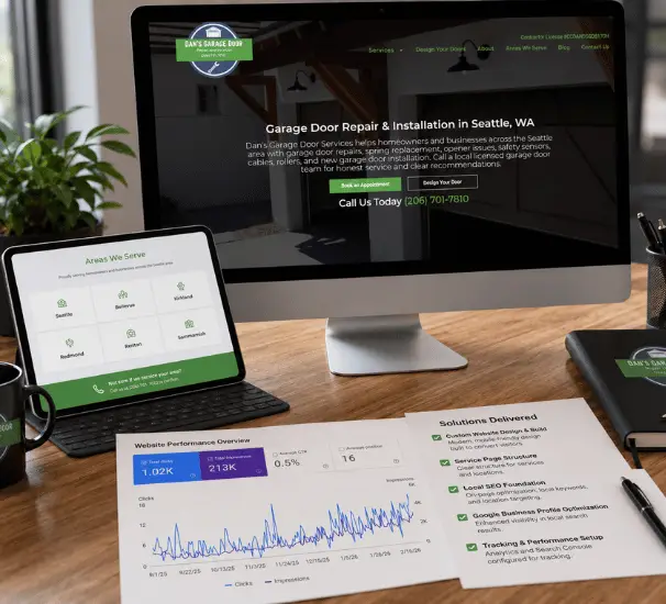 Dan’s Garage Doors website displayed on desktop and tablet